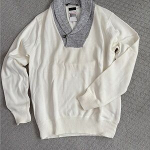 Sean John Cream and Gray Collared Sweater
